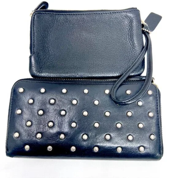 2 Vintage Wallets black leather full zip COACH & Ana Hindmarch with Studs (70) - Picture 6 of 11